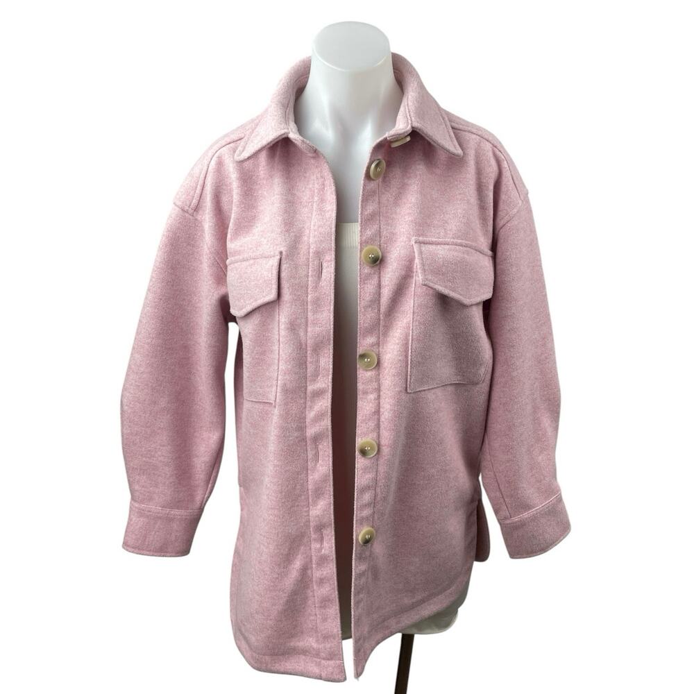 H&M Women's Pink Marled Collared Long Sleeve Button Down Shacket Coat Jacket XS
